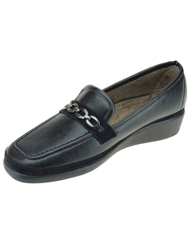 INDUSCAL. Zapatilla de Polipiel para Mujer con Forro de Invierno y uso Exterior para Calle. Inyectada Cuña 3 Cm. Piso Goma. No R