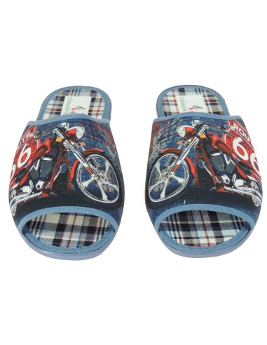 Calzados Romero. Zapatilla Destalonada de Casa para Hombre. Primavera Verano. Chinela Moto Route 66