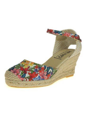 Calzados Romero. 0318 HEYMO Alpargatas Valencianas para Mujer Cuña de Yute Ajuste con Hebilla al Tobillo Altura 6 Cuerdas Brilli