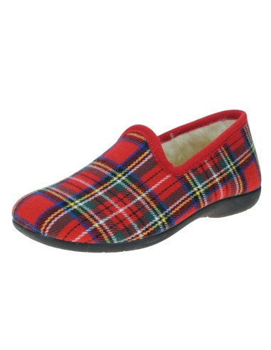 Calzados Romero. Zapatilla de Casa en Paño Escocés para Mujer Forro de Lana.