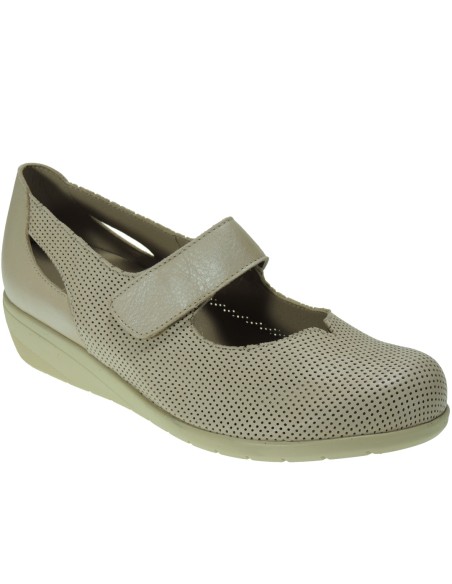 Zapato Comodón en Cuñay Cierre de Velcro Modelo 71TP Color Beig